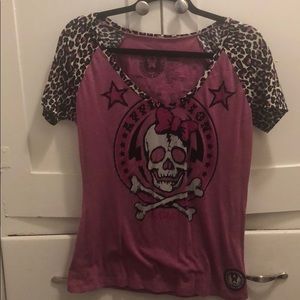 Affliction leopard skull shirt